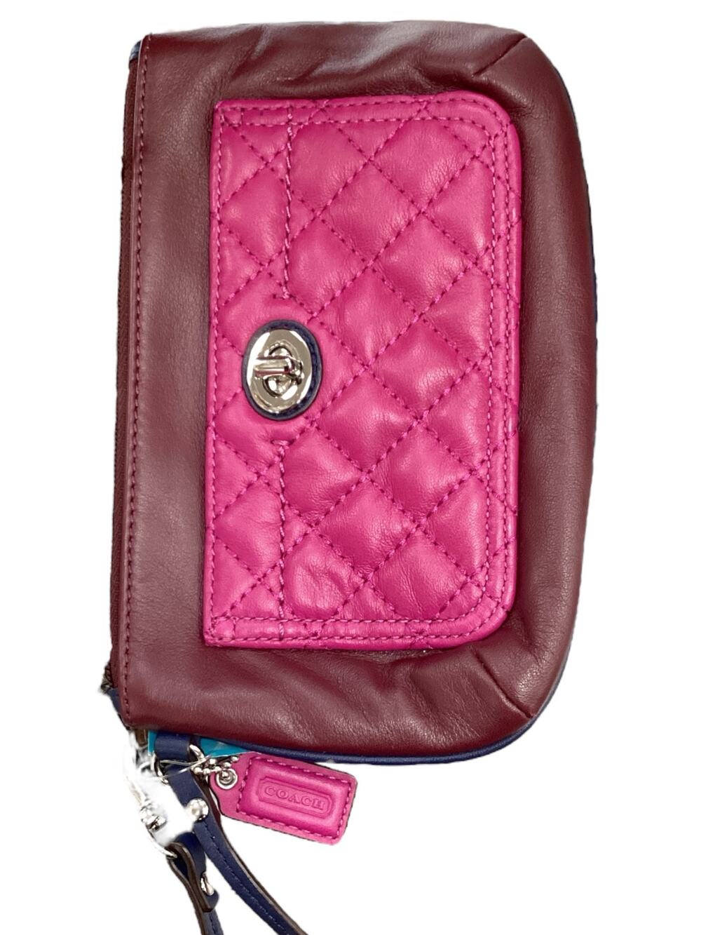 Coach Wristlet Women’s 1 Size Smooth And Quilted Leather Maroon And Fuchsia Pink
